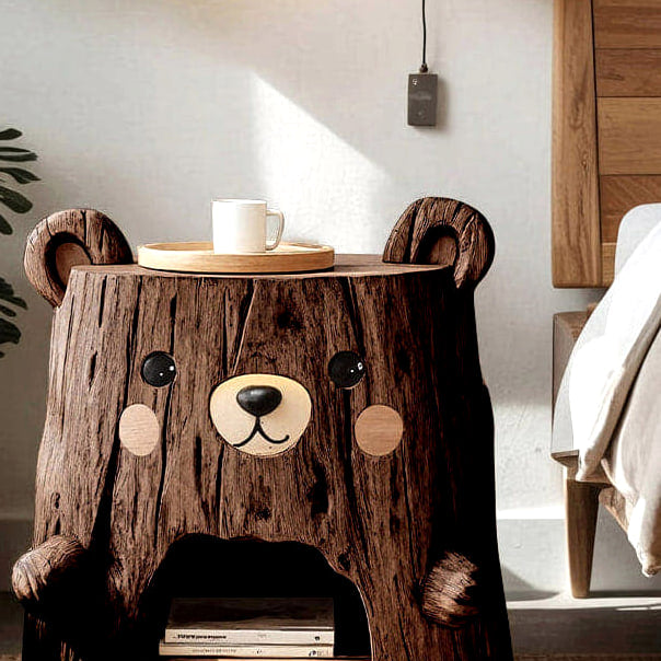 Bear Form Nightstand - solid wood record player stand, view 7