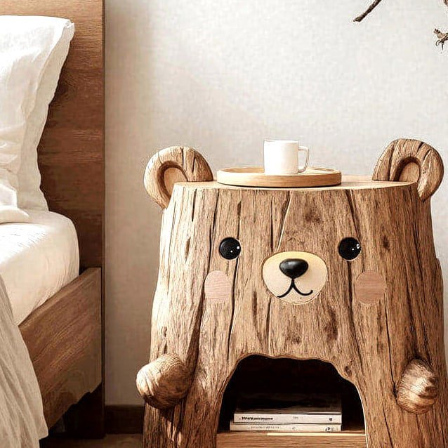 Bear Form Nightstand - solid wood record player stand, made to order by Rootelier