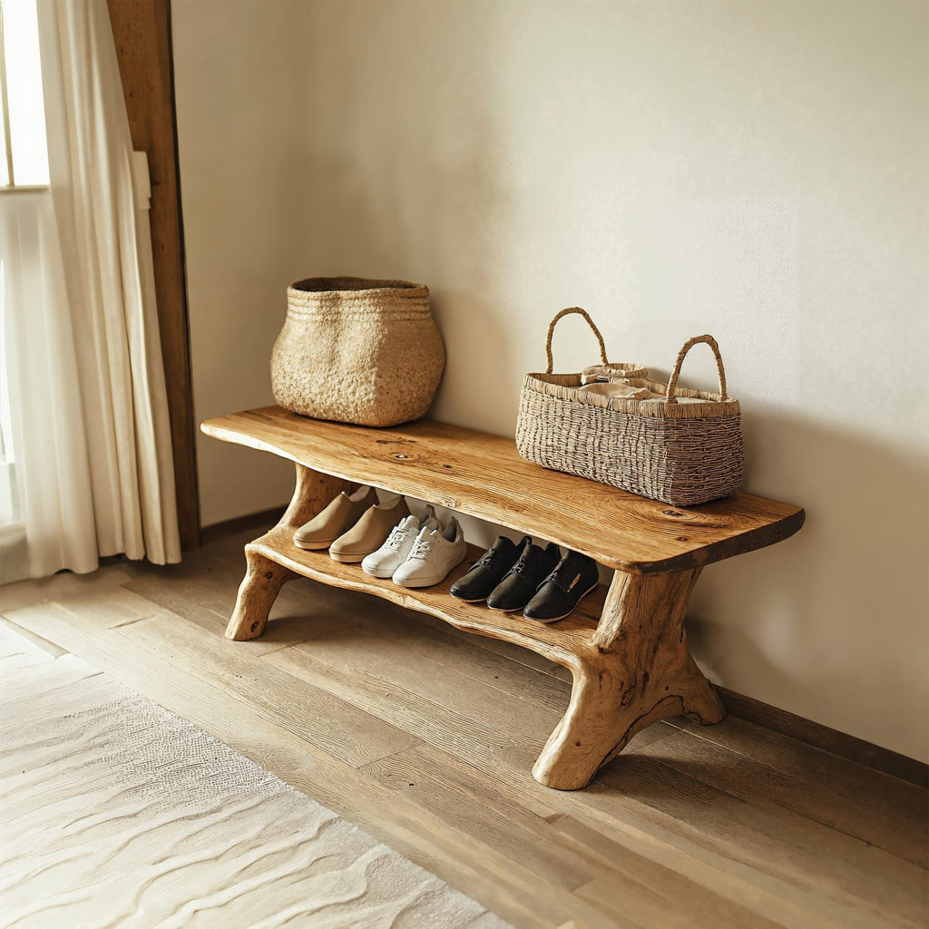 Handmade Hallway Bench Shoe Rack, solid wood, built to order