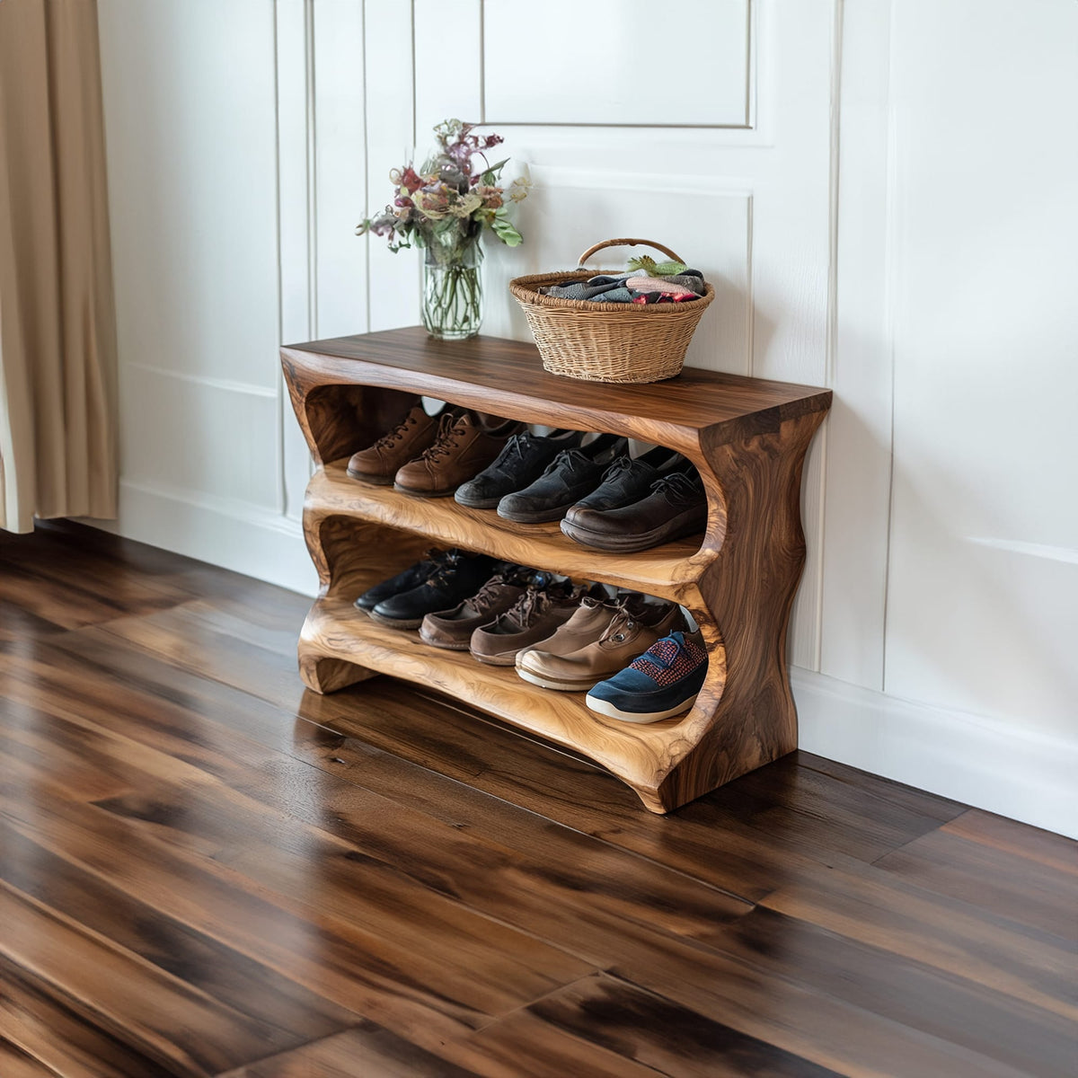 Handmade Hallway Bench Shoe Rack Livingroom Furniture, solid wood, built to order