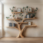 Tree Branch Shelf Fake Leave Solid Bookcase, solid wood, built to order