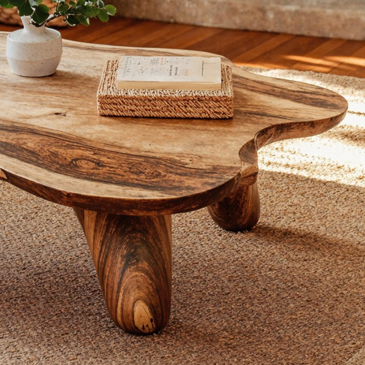 Curved Wood Coffee Table Low Coffee Table, solid wood, built to order