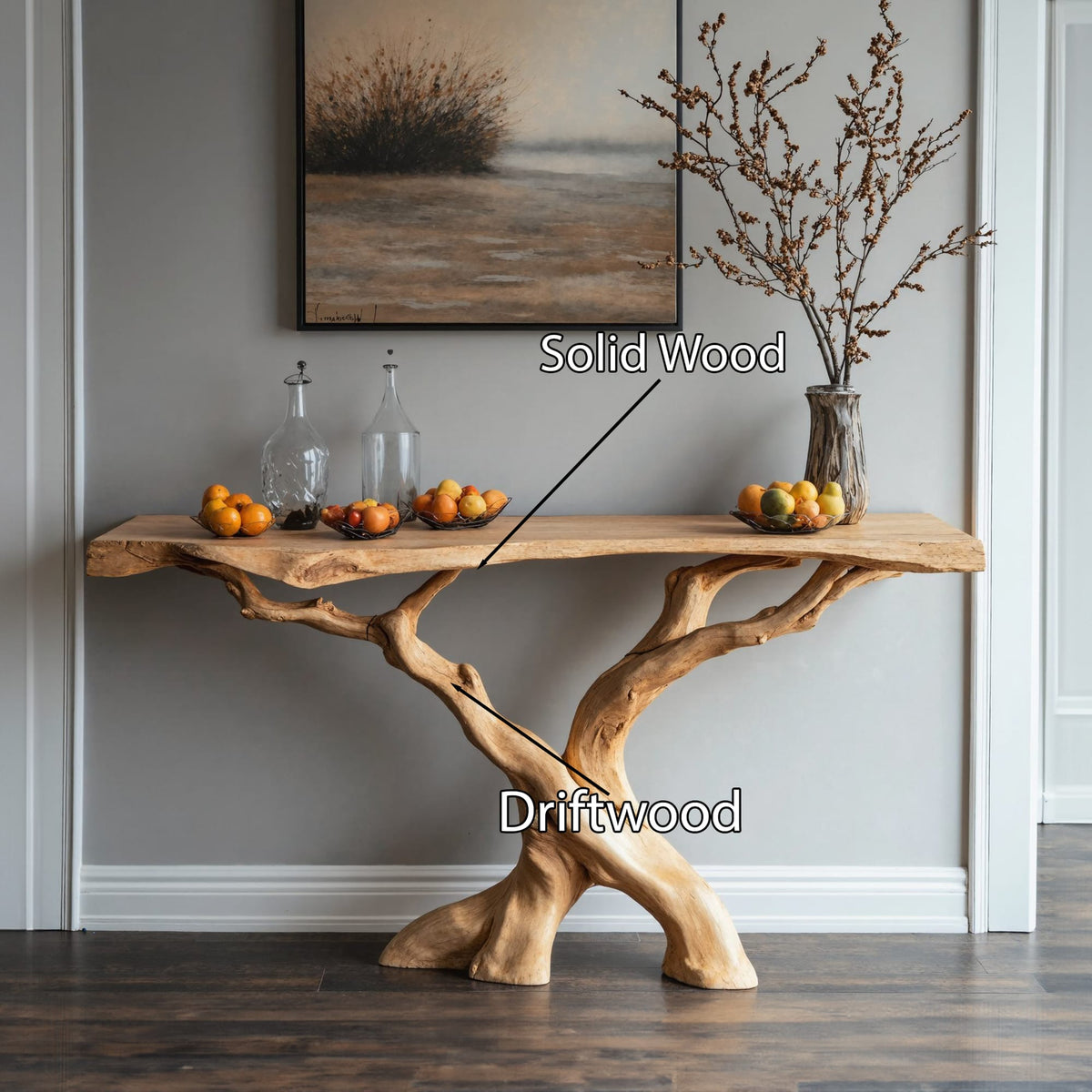 Floating Edge Entry Console Table Handcrafted, solid wood, built to order