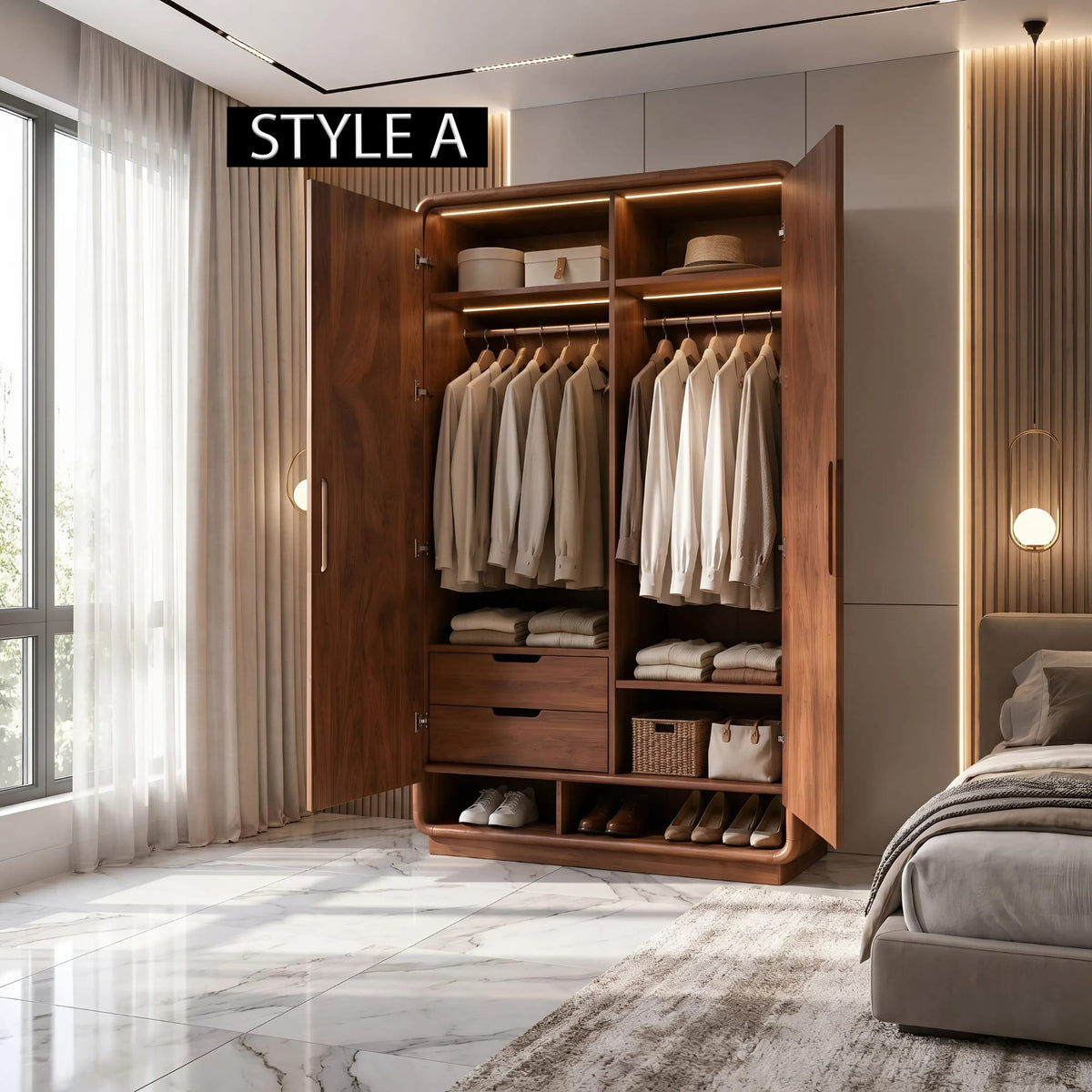 Minimalist Textured Surface Wardrobe, solid wood, built to order