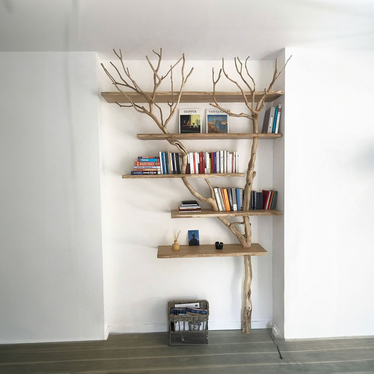 Tree Branch Floating Corner Shelf Solid for Book Lover Gift, solid wood, built to order