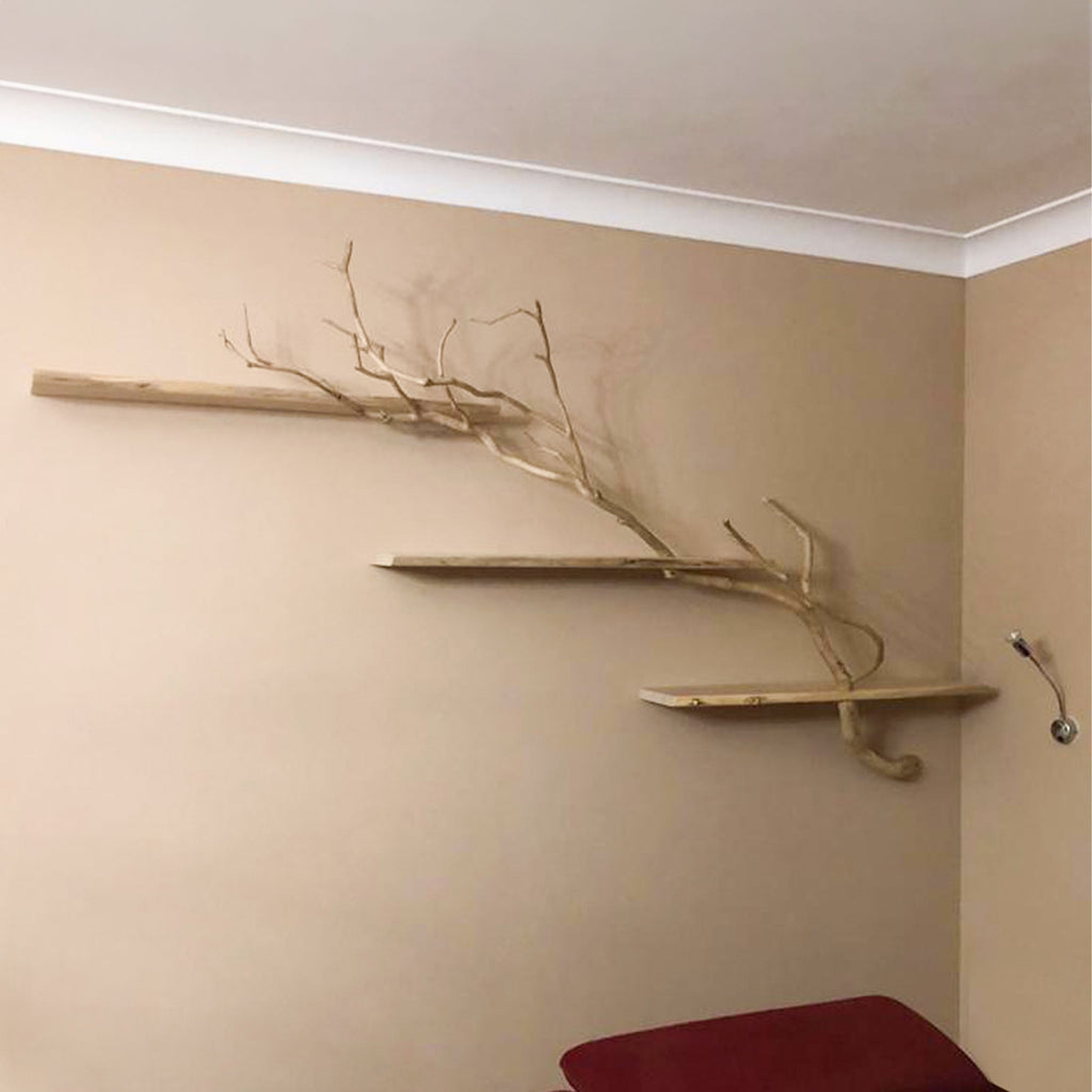 Live Edge Tree Branch Floating Shelf, solid wood, built to order