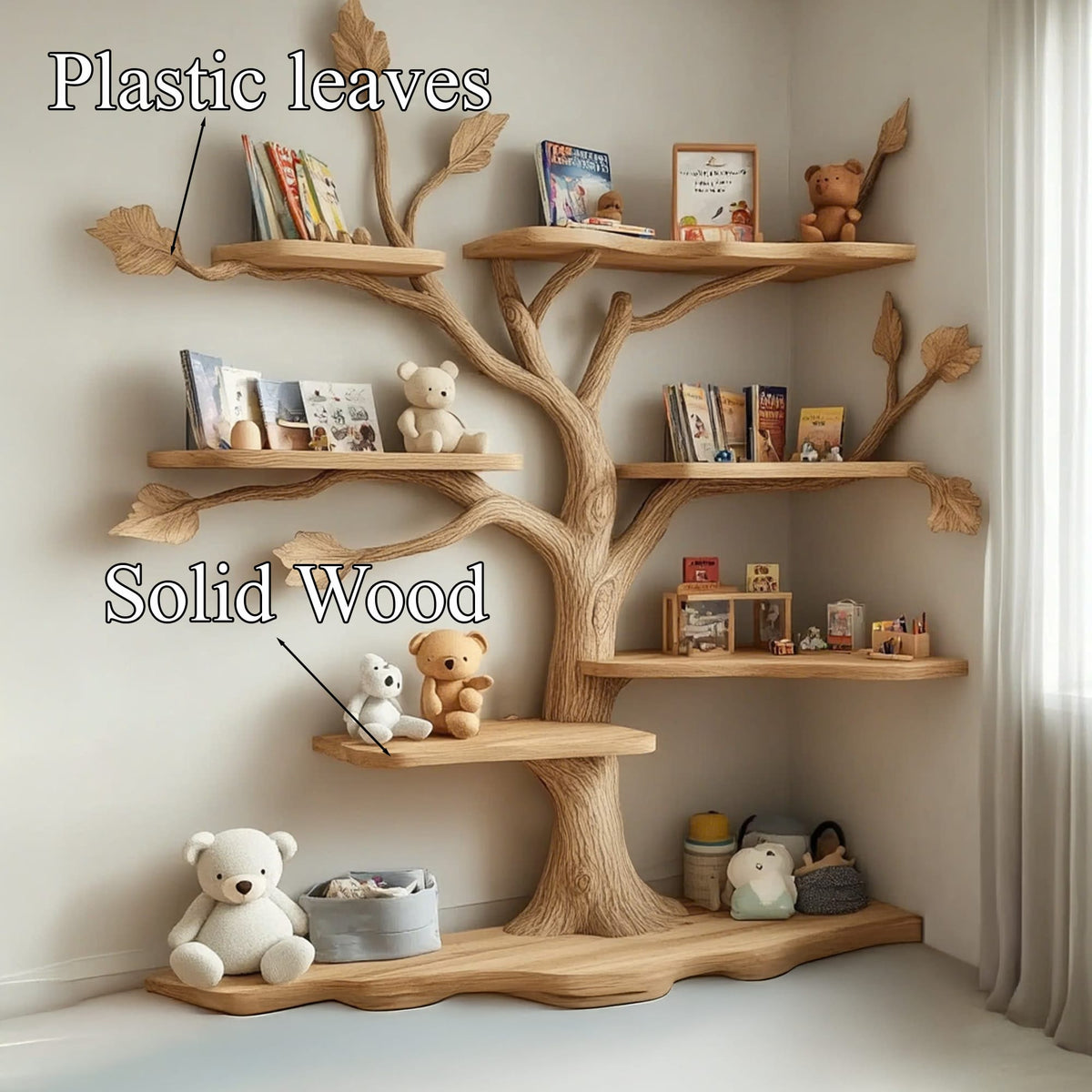 Tree Kids Bookshelf Natural Trees Baby Room Decor Gift, solid wood, built to order