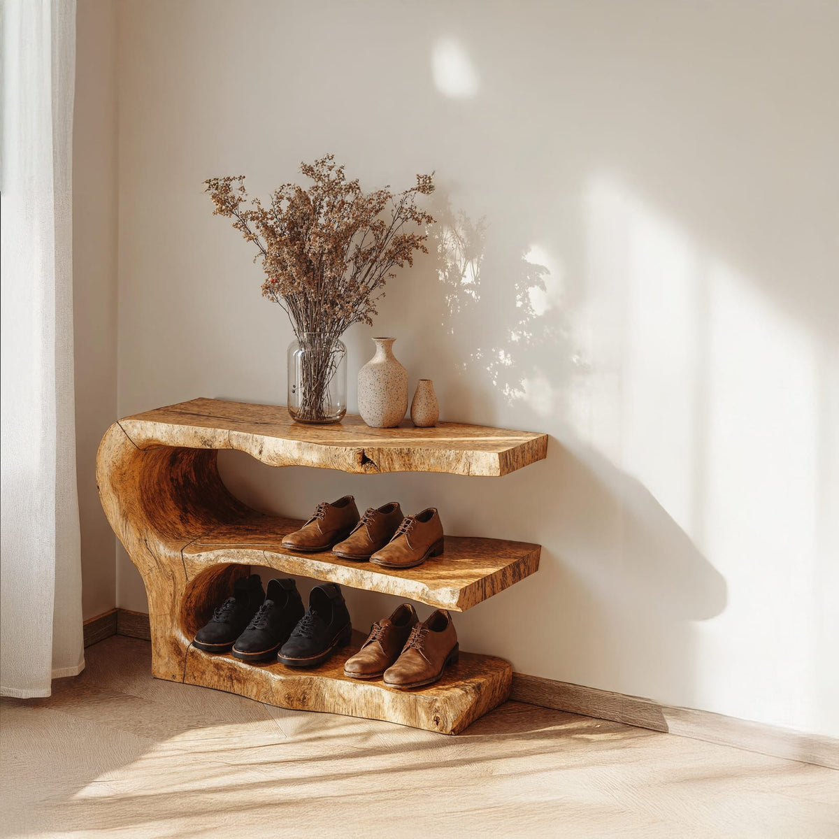 3-tier Wooden Shoe Rack Bench for Organizing Shoes & Bags, solid wood, built to order