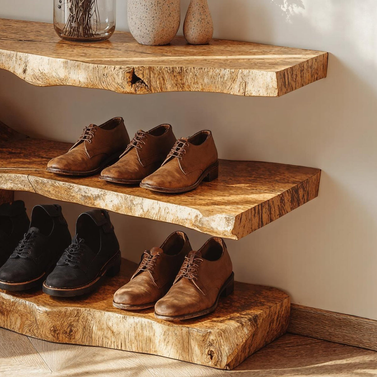 3-tier Wooden Shoe Rack Bench for Organizing Shoes & Bags, solid wood, built to order