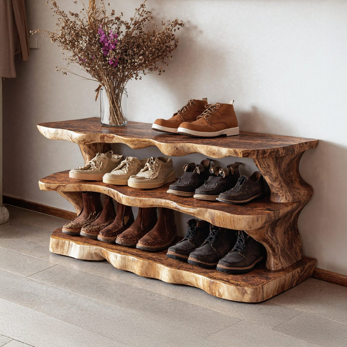 Floating Style Wooden Shoe Bench, solid wood, built to order