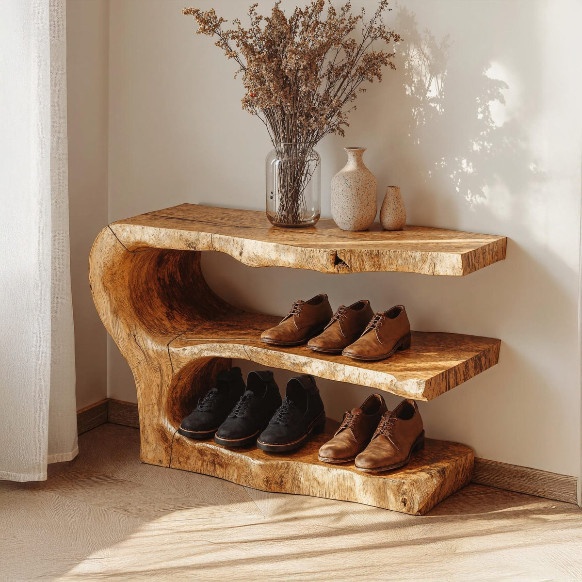 3-tier Wooden Shoe Rack Bench for Organizing Shoes & Bags, solid wood, built to order