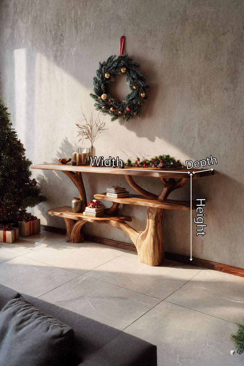 Live Edge Behind Mid Century Console Table
