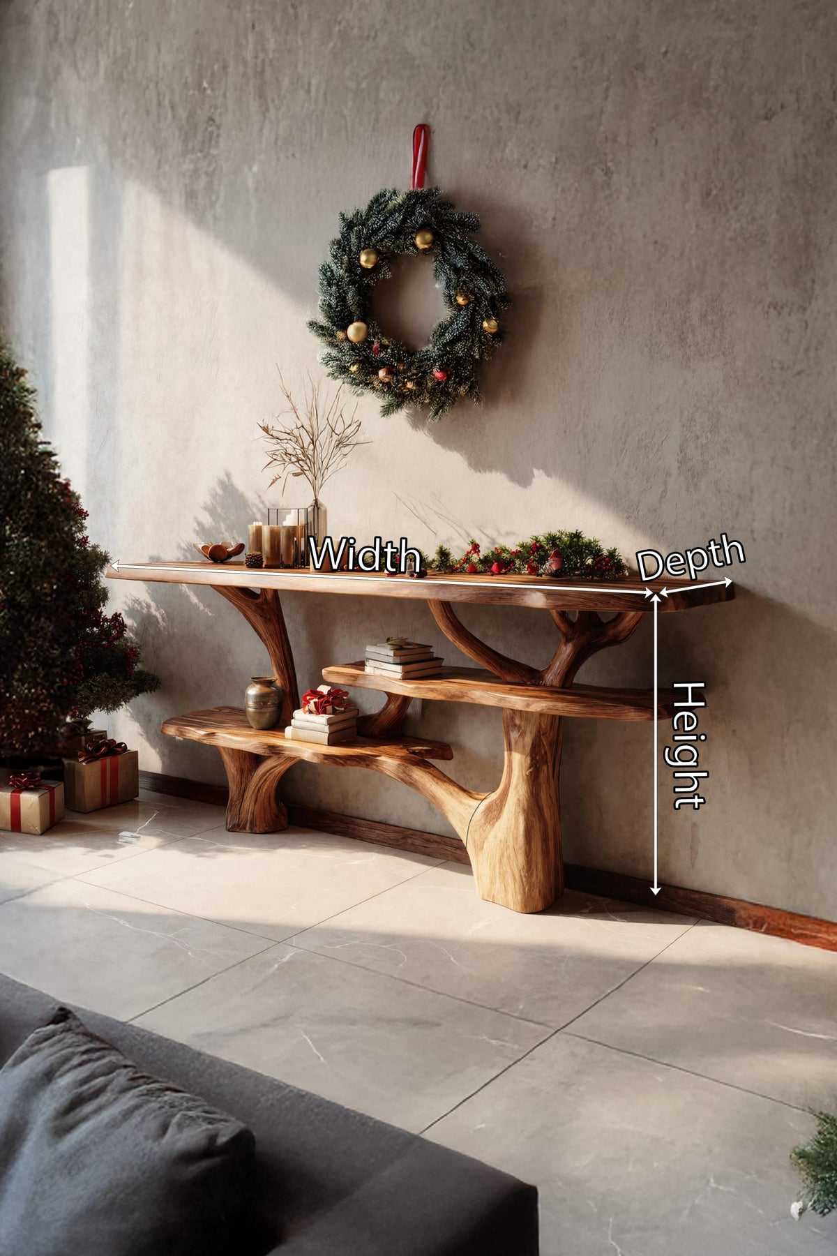 Live Edge Behind Mid Century Console Table