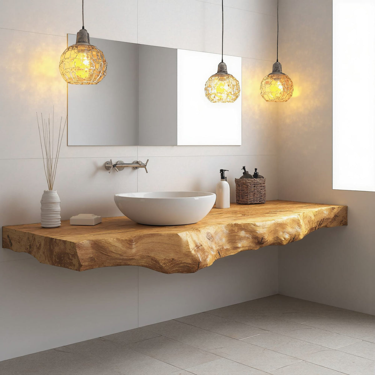 Farmhouse Floating Live Edge Vanity, solid wood, built to order