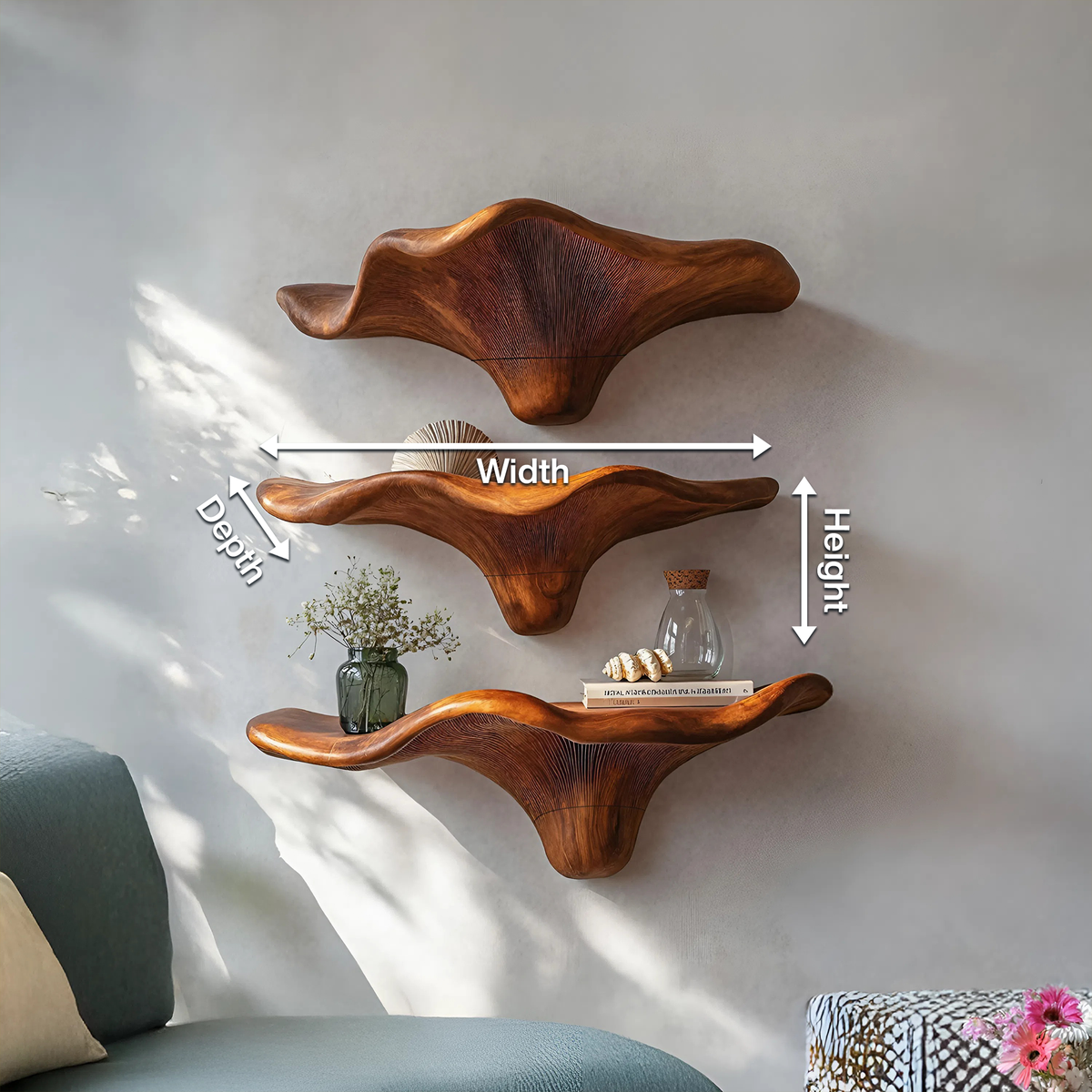 Mid Century Wooden Live Edge Mushroom Shelf, solid wood, built to order, view 8