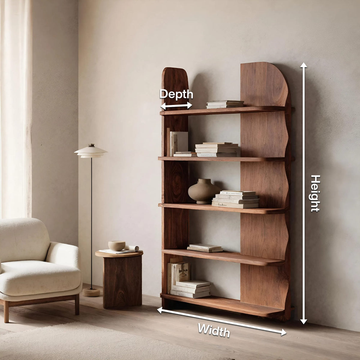 Minimalist Bookcase Sculptural Design, solid wood, built to order
