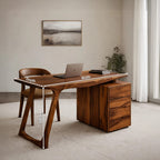 Contemporary Live Edge Office Desk with Storage Cabinet, solid wood, built to order