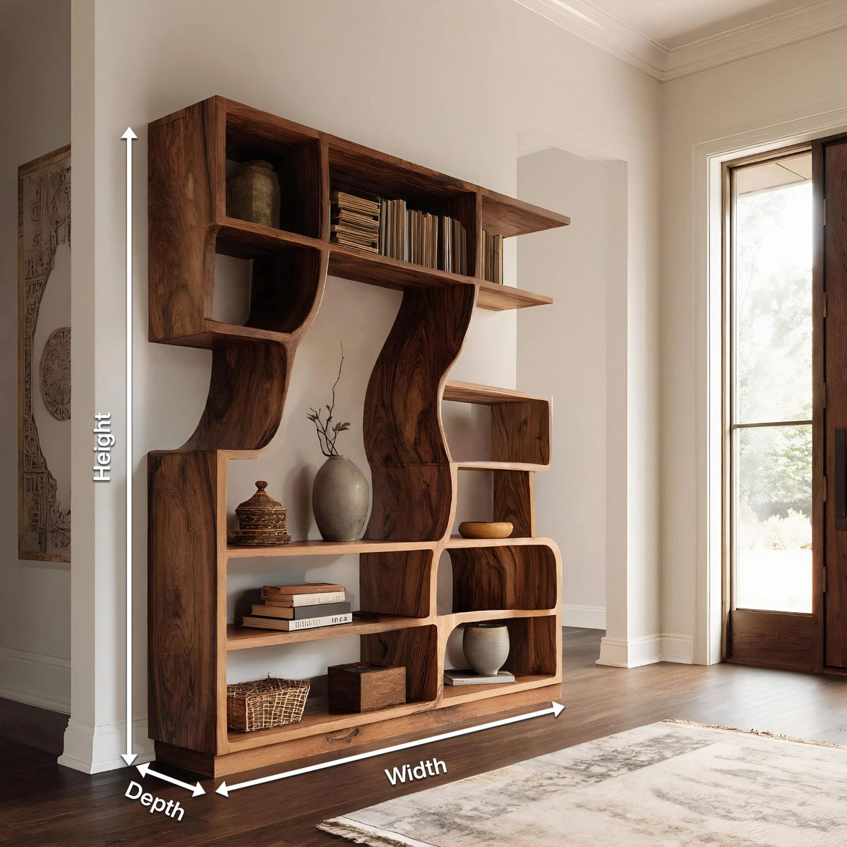 Artisan Carved Bookshelf, solid wood, built to order