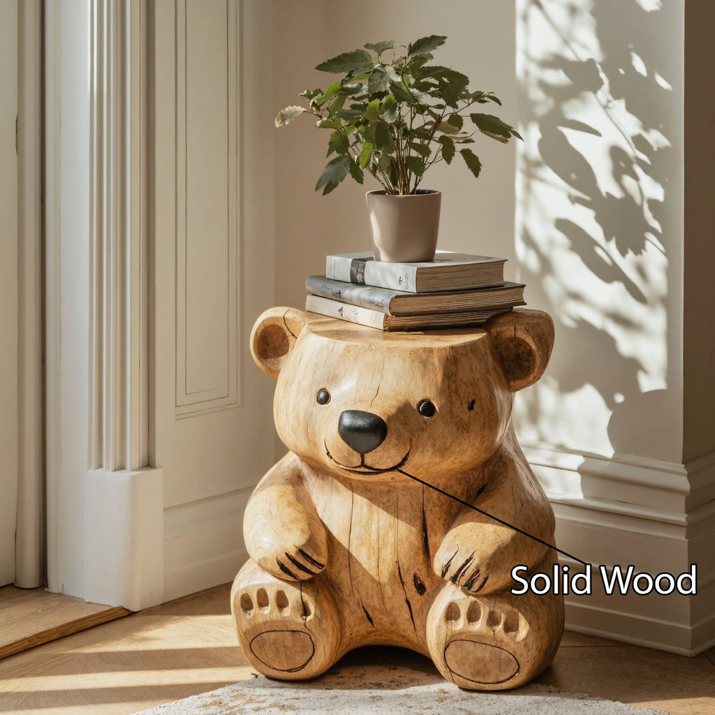 Handmade Bear End Table Side Table, solid wood, built to order