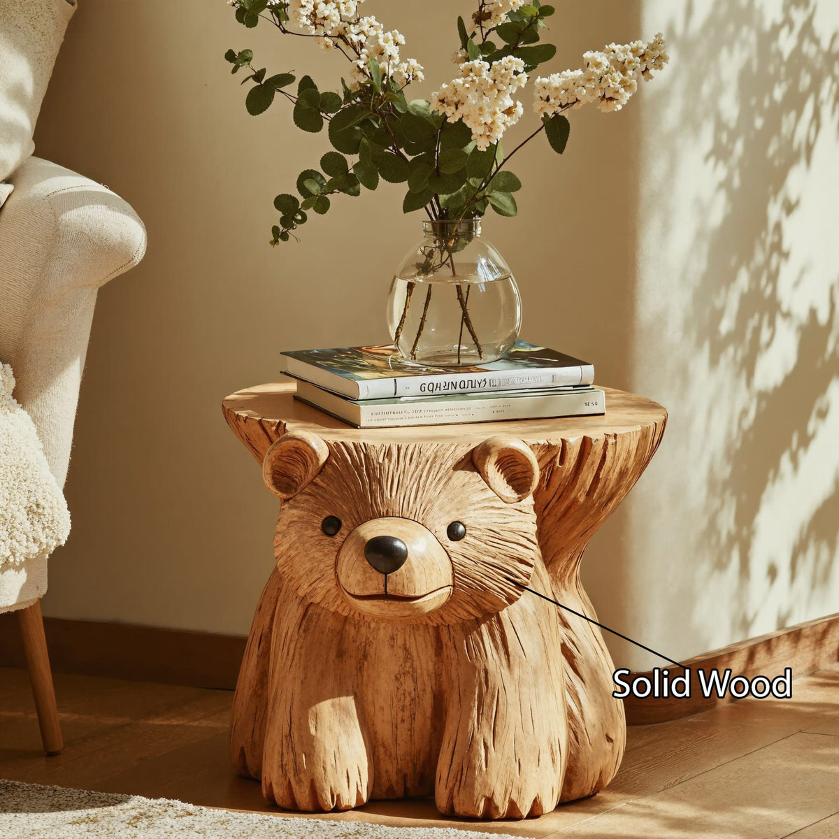 Rustic Bear End Table Side Table, solid wood, built to order