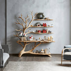Mid Century Console Table with Tree Book Shelf Entry Table, solid wood, built to order