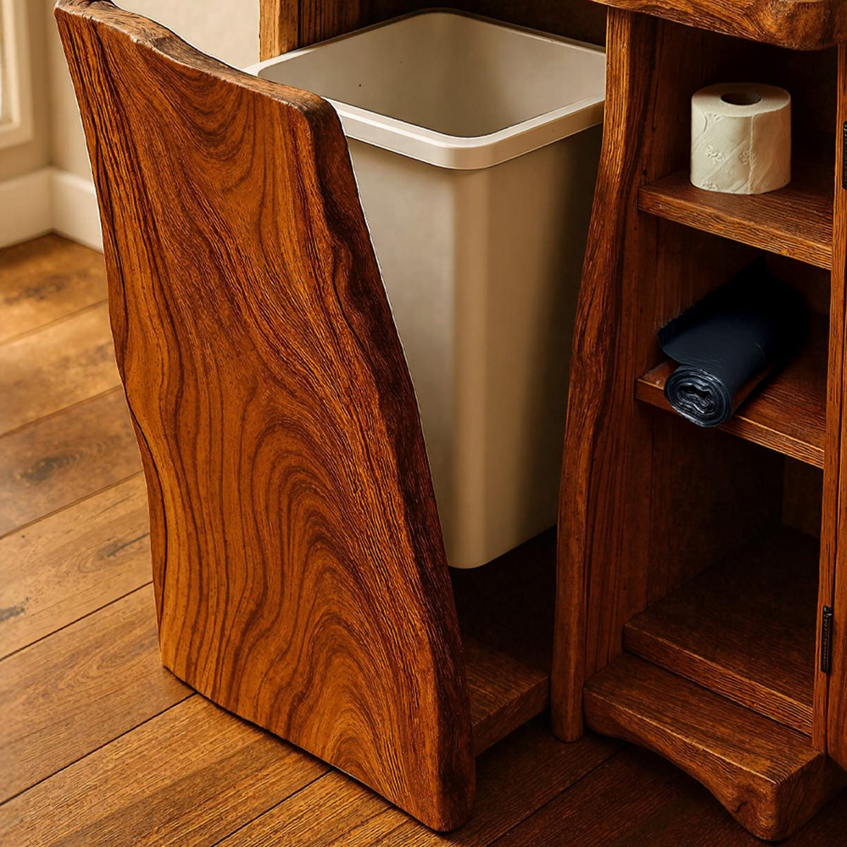 Handcrafted Tilt Out Trash Bin Cabinet, solid wood, built to order