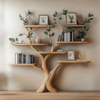 Tree Branch Shelf Fake Leave Solid Bookcase, solid wood, built to order