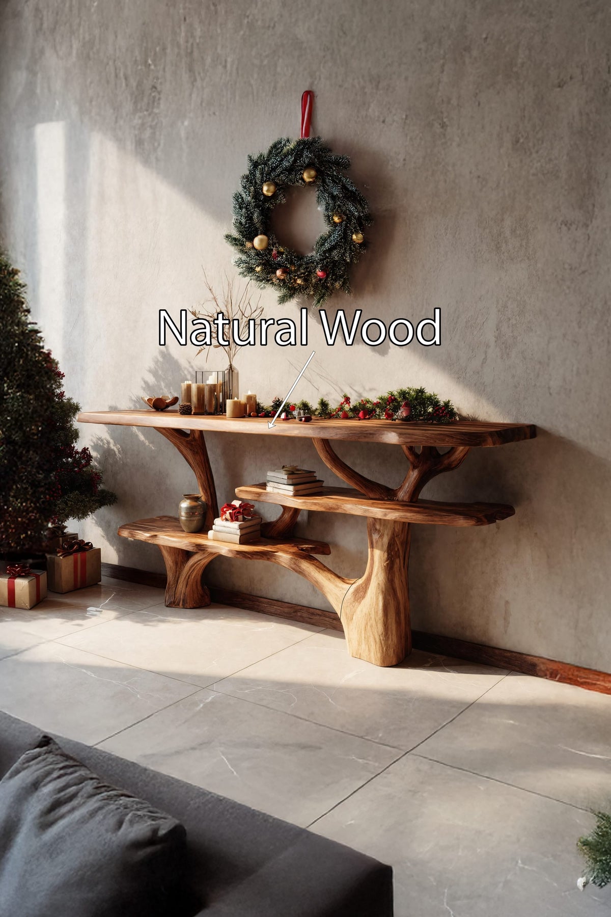Live Edge Behind Mid Century Console Table