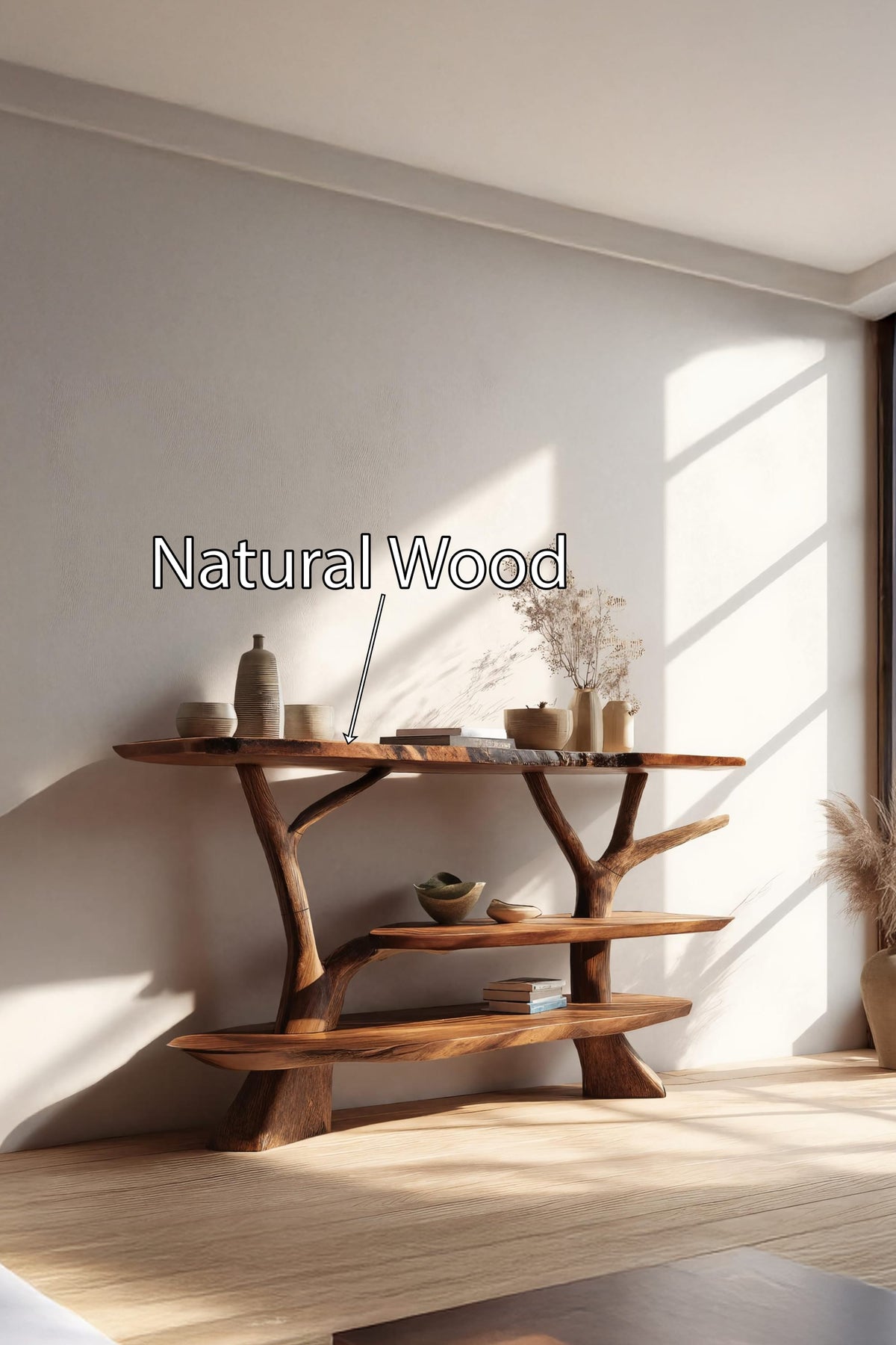 Mid Century Live Edge Slab Console Table