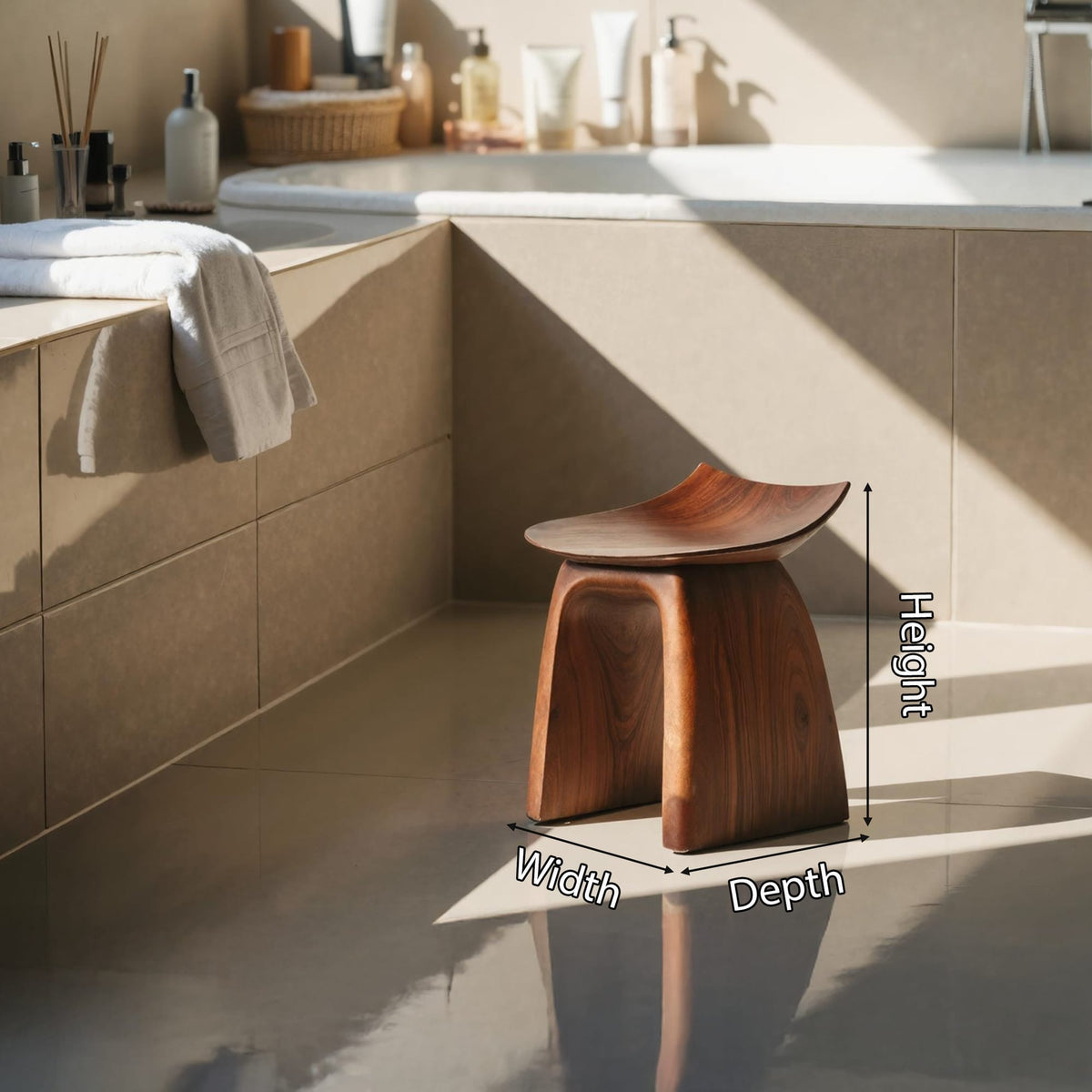 Mid Century Shower Bench, solid wood, built to order