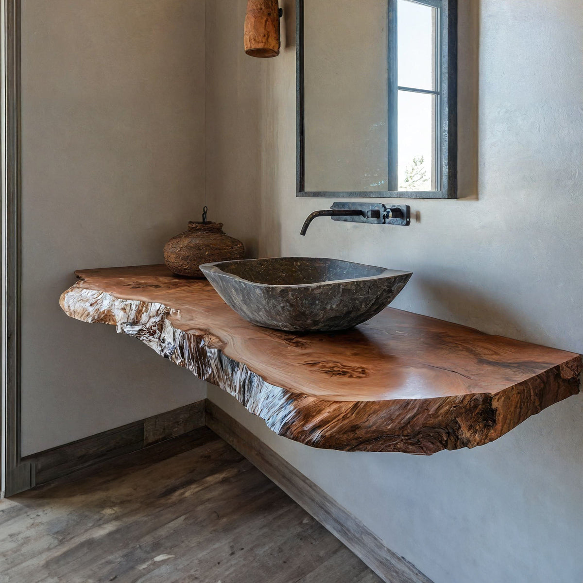 Handcrafted Counter Bathroom Vanity Shelf, solid wood, built to order