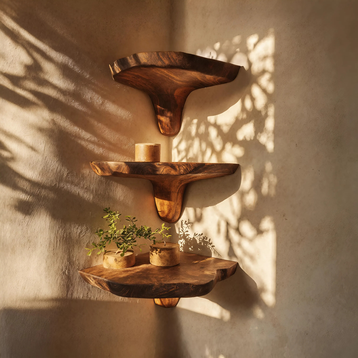 Mid Century Wooden Live Edge Mushroom Shelf, solid wood, built to order