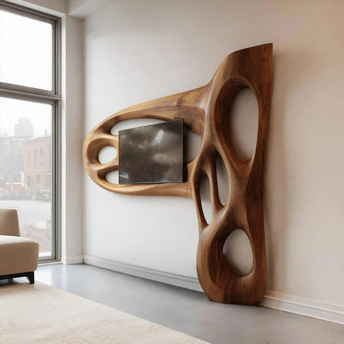 Contemporary Sculptural TV Frame, solid wood, built to order