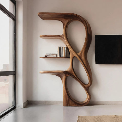 Contemporary Art Bookshelf, solid wood, built to order