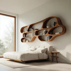 Organic Wall Bookcase for Bedroom Interior Design, solid wood bookcase