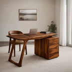 Contemporary Live Edge Office Desk with Storage Cabinet, solid wood, built to order