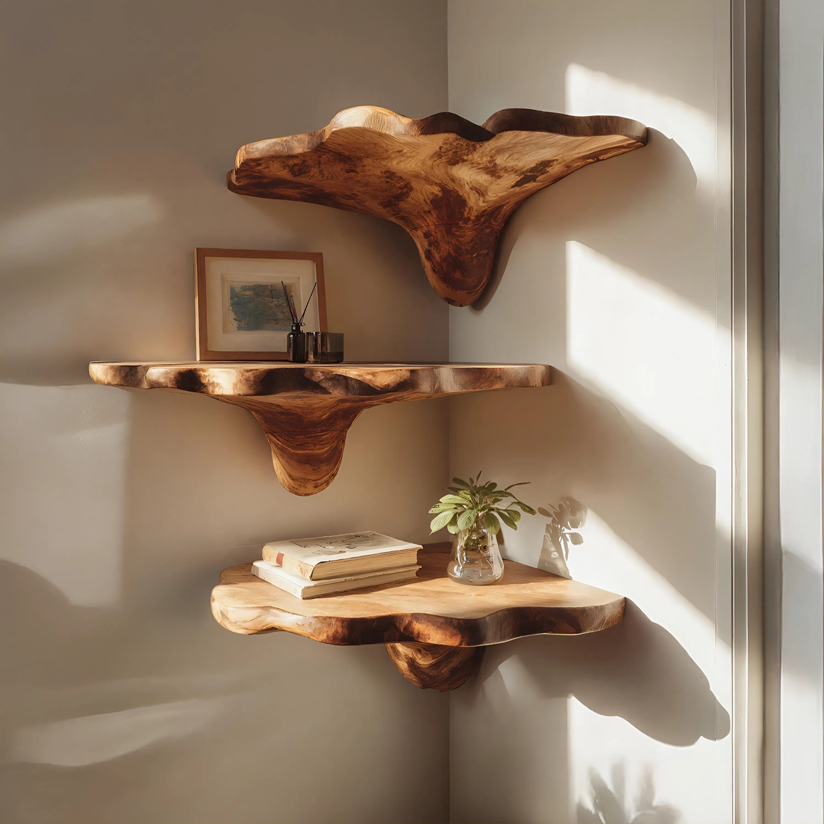 Live Edge Mushroom Shelf, solid wood, built to order