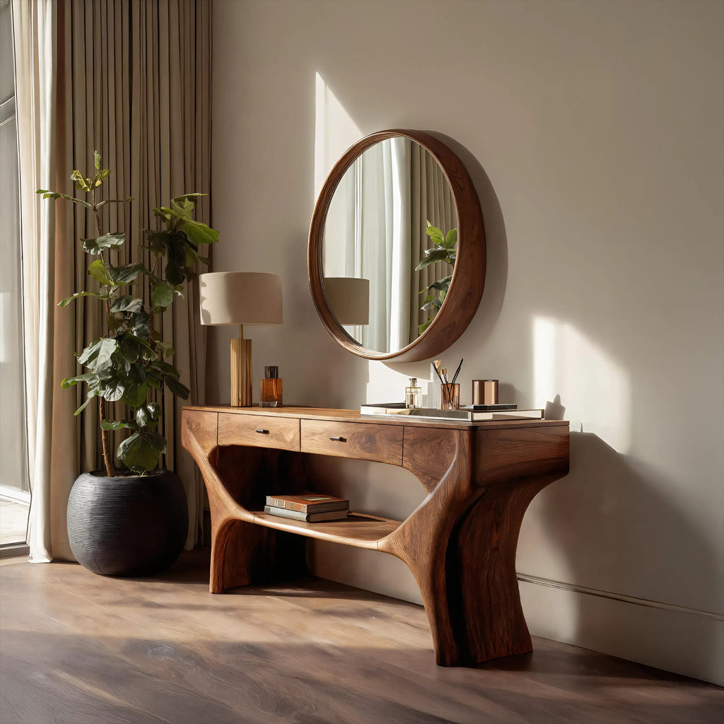 Artistic Vanity Table with Drawers, solid wood, built to order