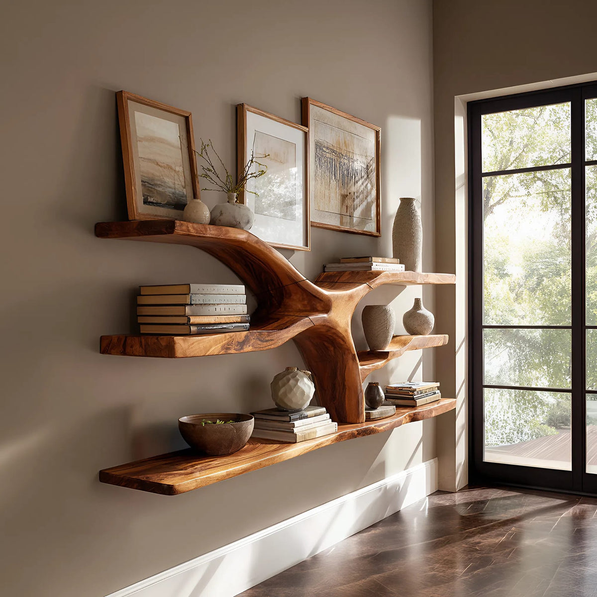 Mid Century Wooden Wall Mounted Bookshelf, solid wood, built to order