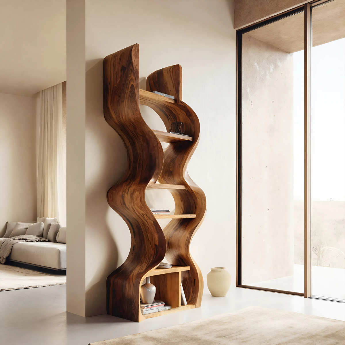 Organic Solid Wall Bookcase, solid wood, built to order