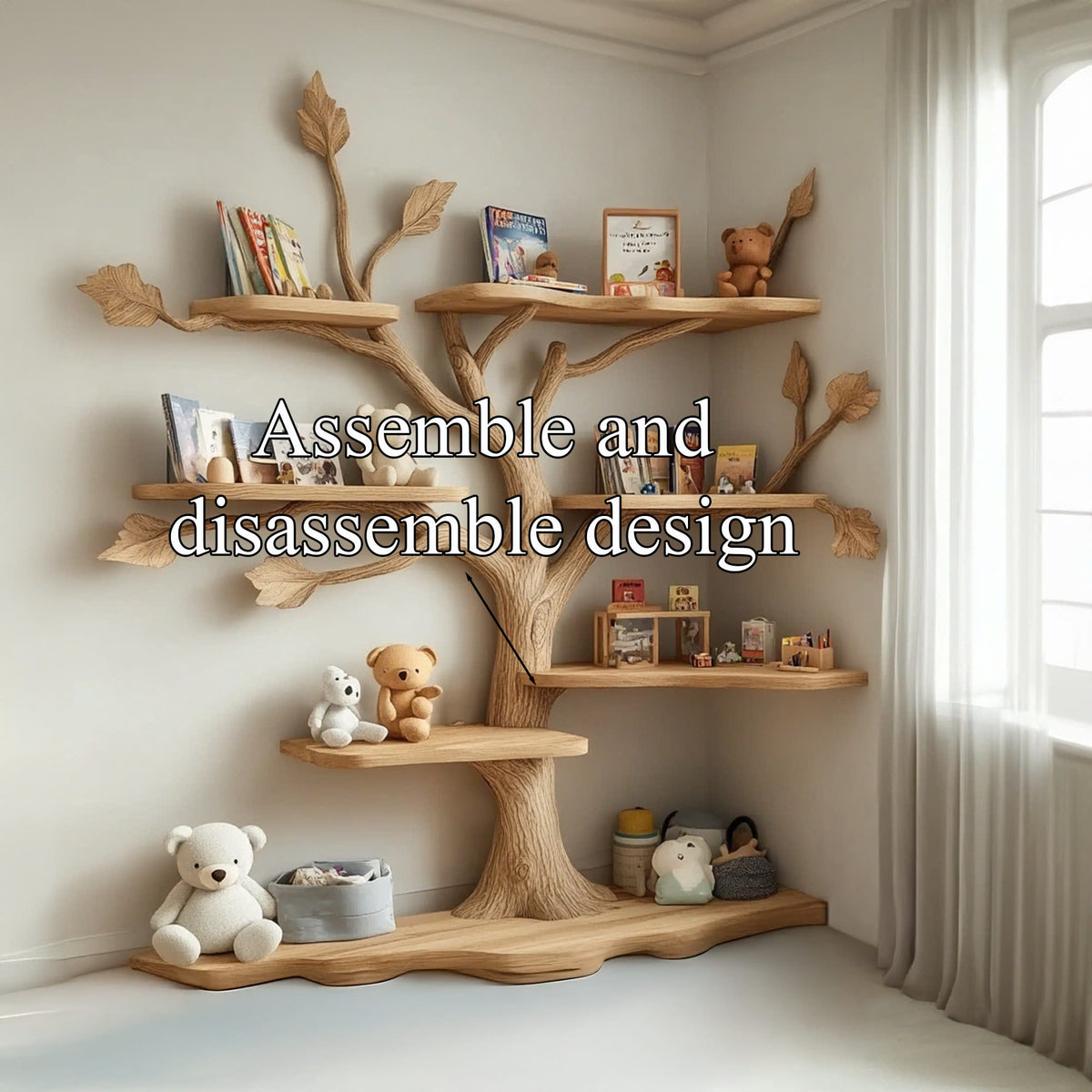 Tree Kids Bookshelf Natural Trees Baby Room Decor Gift, solid wood, built to order
