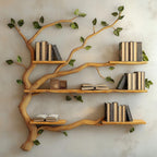 Mid Century Wood Tree Bookcase Wall Mounted Shelf, solid wood, built to order