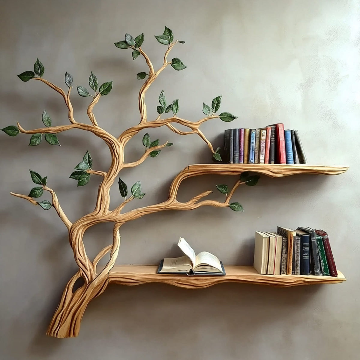 Rustic Branch Floating Shelf Custom Bookcase, solid wood, built to order