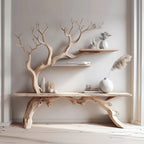 Farmhouse Console Table with Tree Branch Bookshelf, solid wood, built to order