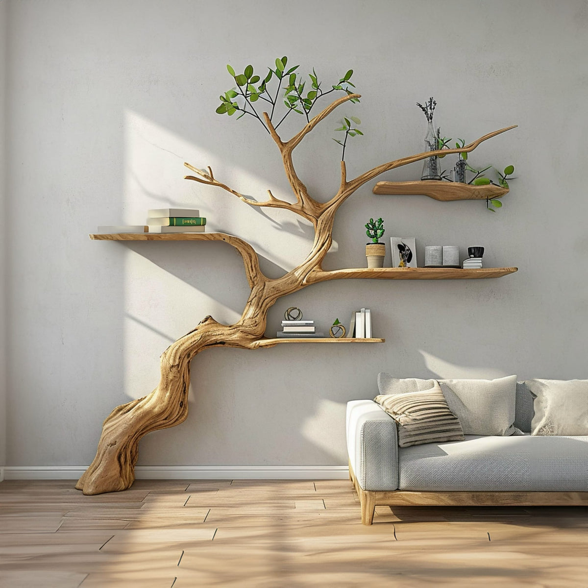 Tree Branch Floating Shelf Driftwood Bookshelf, solid wood, built to order