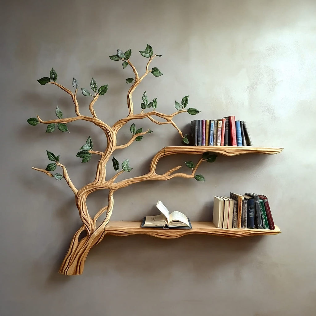 Rustic Branch Floating Shelf Custom Bookcase, solid wood, built to order