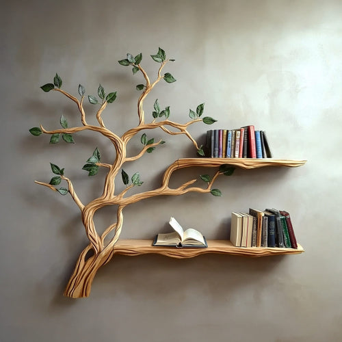 Rustic Branch Floating Shelf Custom Bookcase, solid wood, built to order