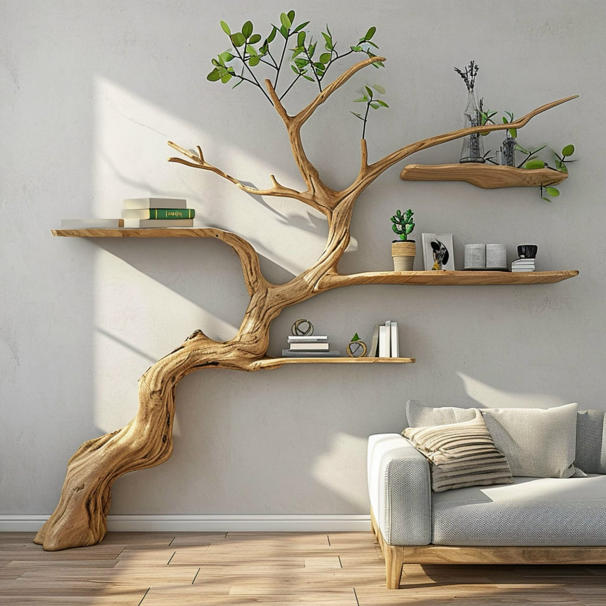 Tree Branch Floating Shelf Driftwood Bookshelf, solid wood, built to order