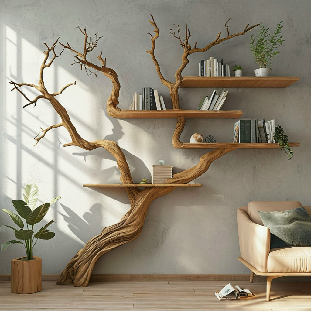 Tree Branch Shelf Wall Mount Bookshelf, solid wood, built to order