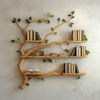 Mid Century Wood Tree Bookcase Wall Mounted Shelf, solid wood, built to order